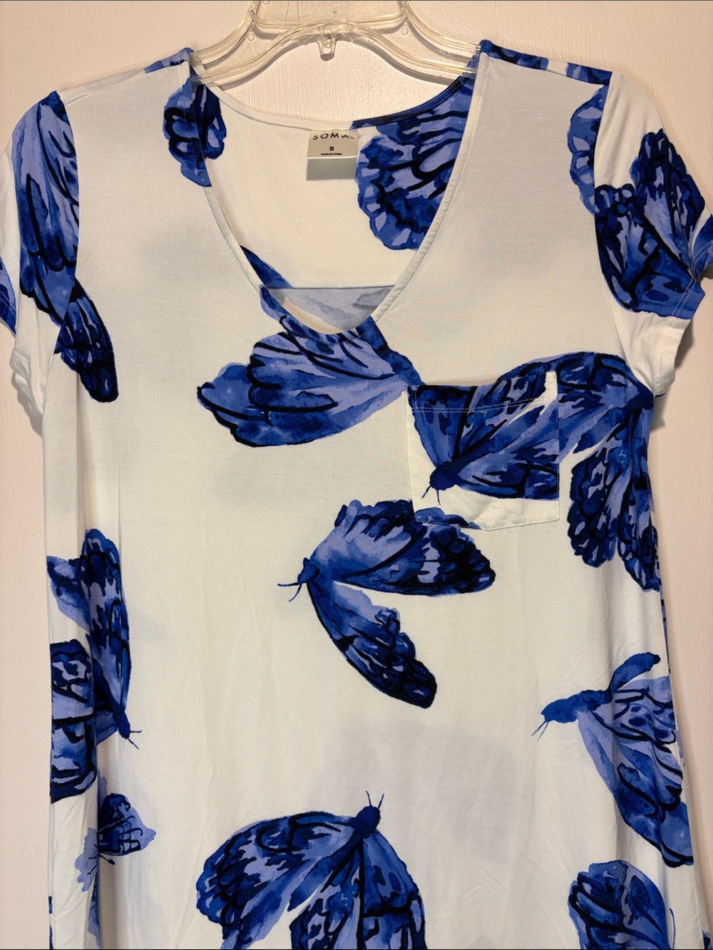 Soma Cool Nights Blue White Butterfly Print Nightgown Sleep Shirt Cozy SZ Small - Picture 6 of 7